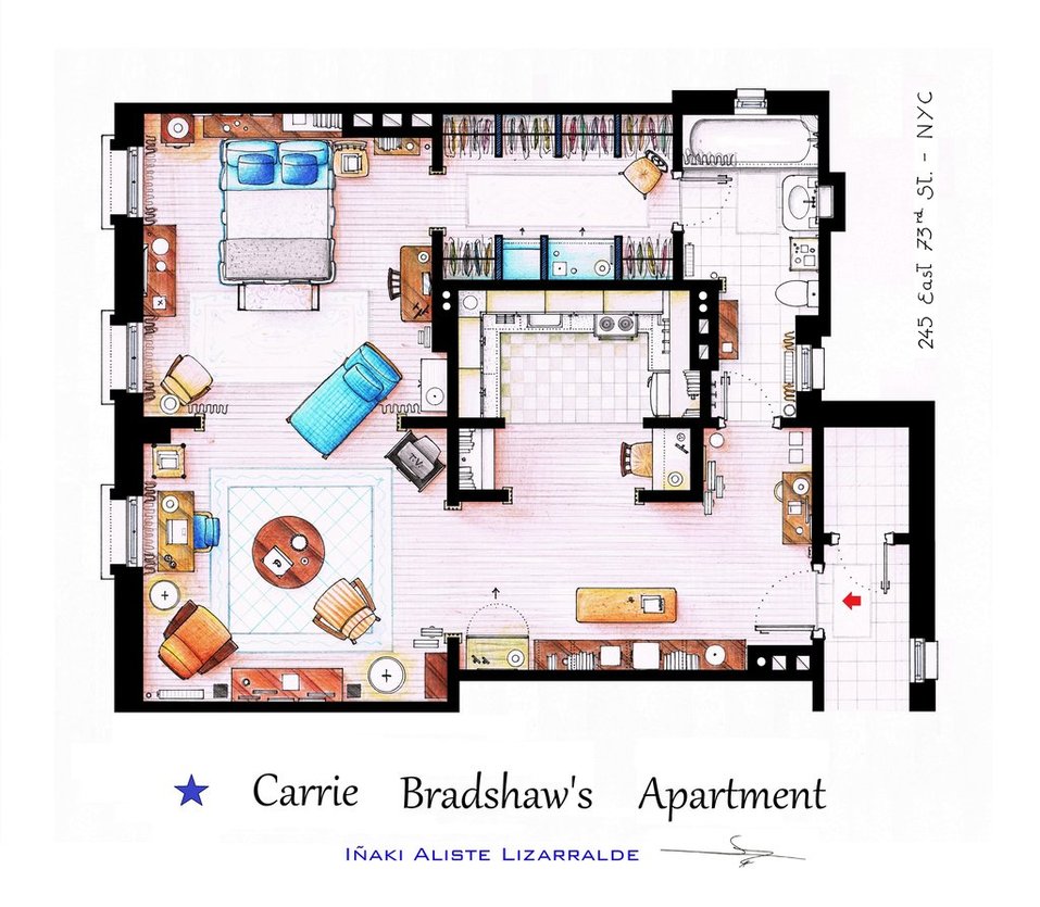 hand drawn floor plans of popular tv shows carrie bradshaw