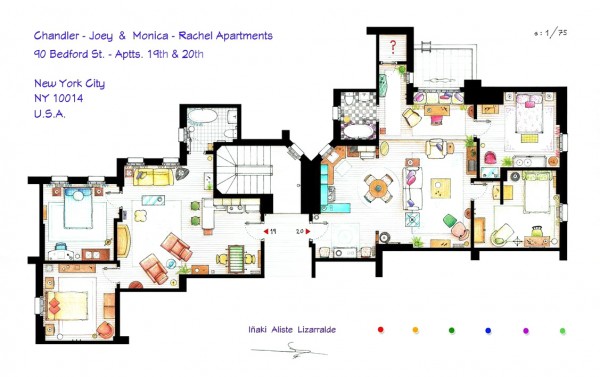 hand drawn floor plans of popular tv shows friends