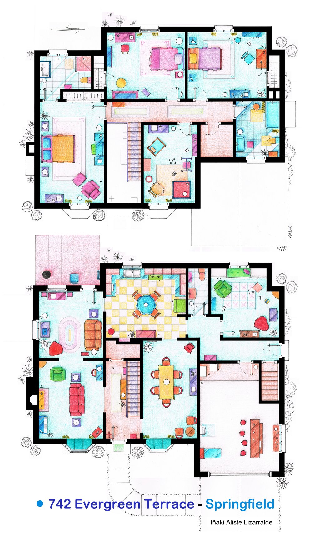 hand drawn floor plans of popular tv shows simpsons