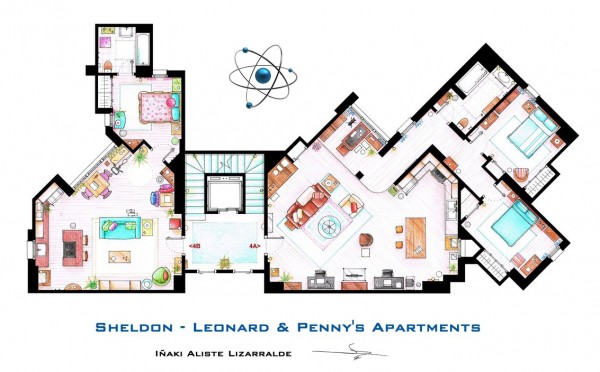 hand drawn floor plans of popular tv shows tbbt