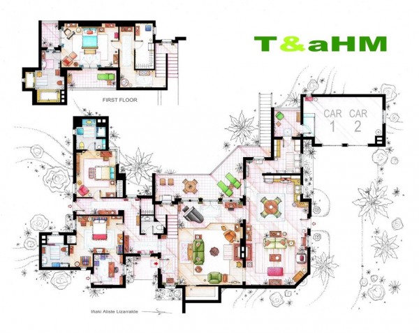 hand drawn floor plans of popular tv shows two and a half men