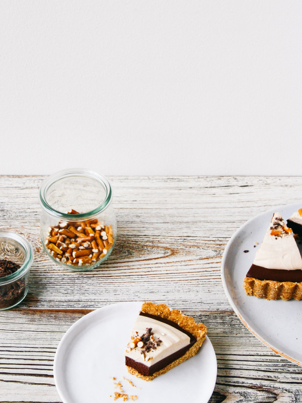 Chocolate Mousse Pie with Peanut Butter Whip Pretzel Crust