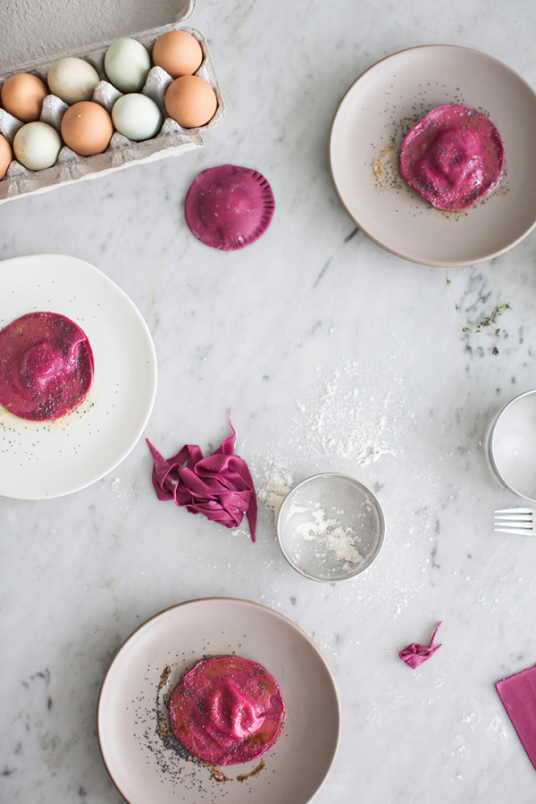 Ricotta and Sage filled Beet Ravioli