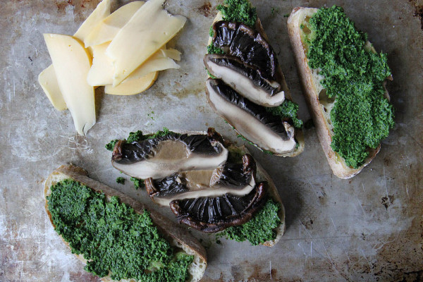 portobello gouda kale pesto grilled cheese