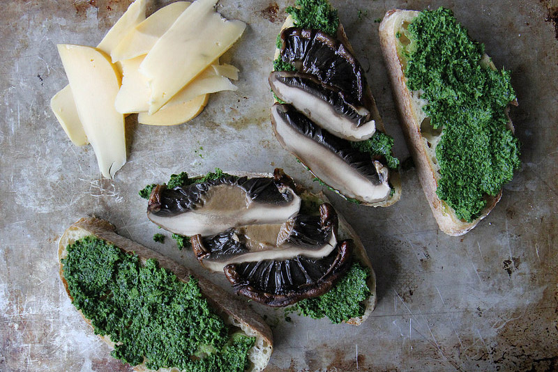 portobello gouda kale pesto grilled cheese