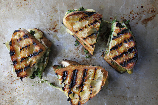 portobello gouda kale pesto grilled cheese