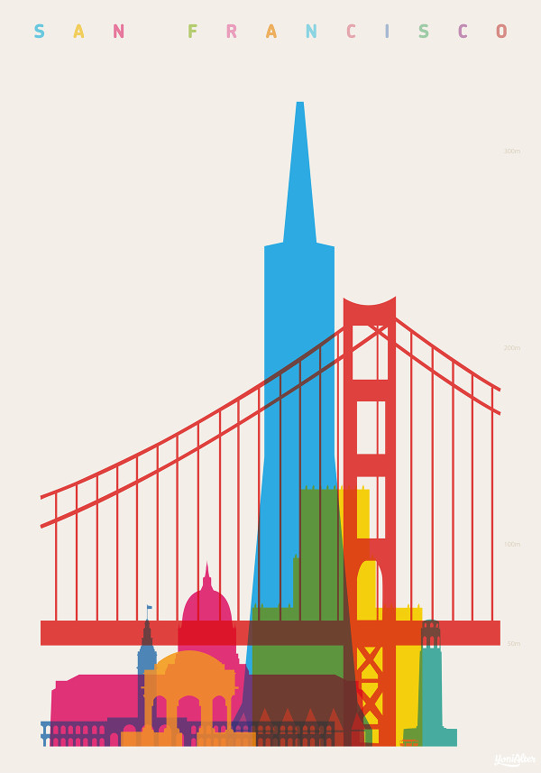 yoni alter colorful city silhouette prints