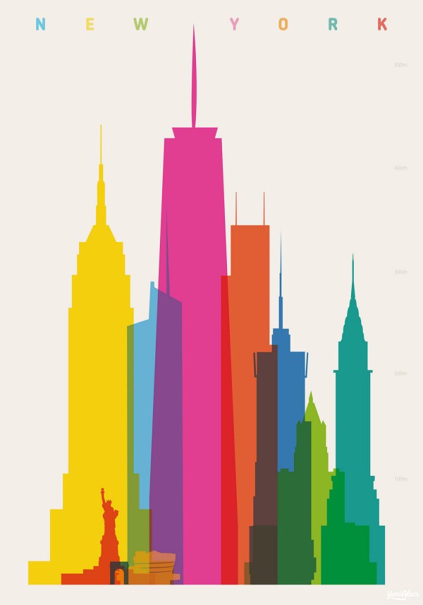 yoni alter colorful city silhouette prints