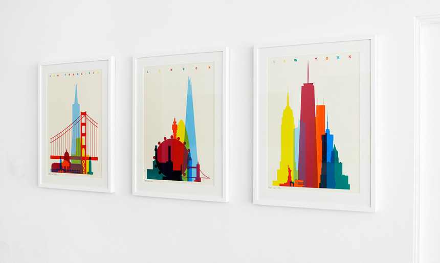 yoni alter colorful city silhouette prints