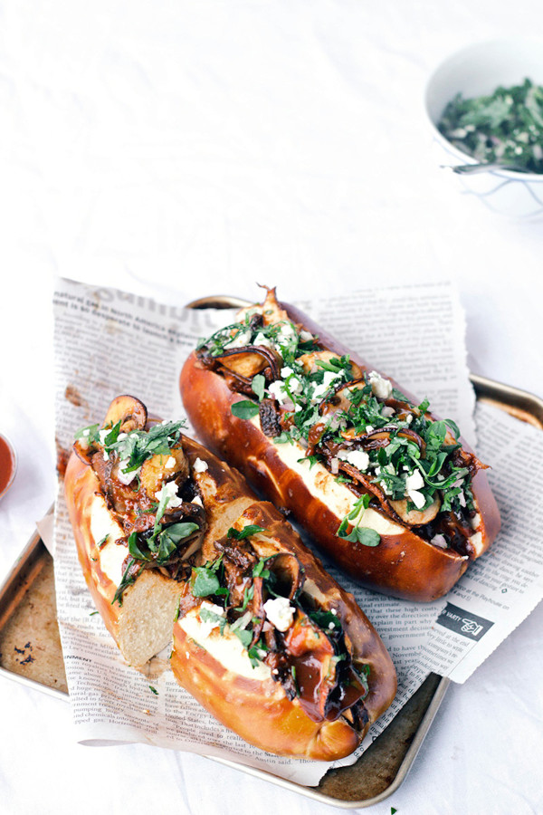 Chipotle Pulled Portobello Sandwiches with Feta Cilantro Topping