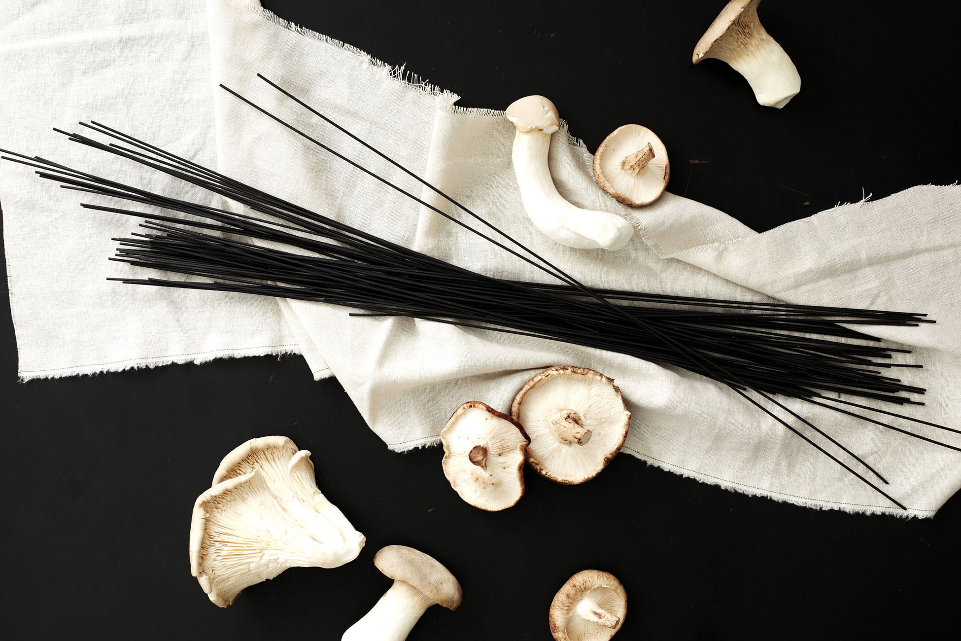 Black Spaghetti with Mushrooms and Parmesan