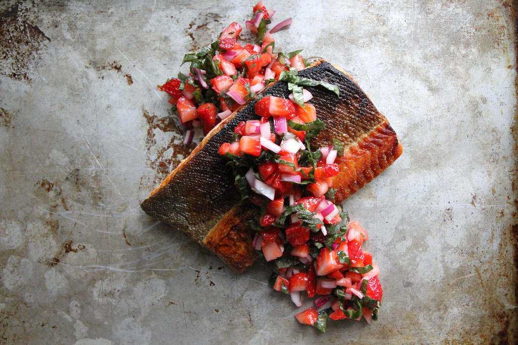 Crispy Salmon with Strawberry Basil Salsa