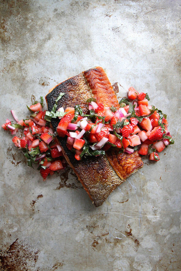 Crispy Salmon with Strawberry Basil Salsa