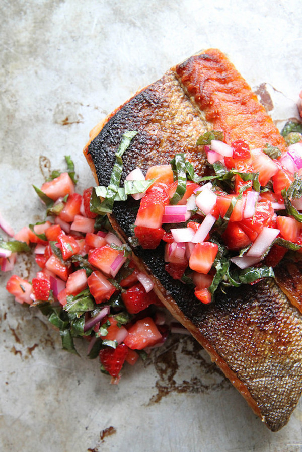 Crispy Salmon with Strawberry Basil Salsa