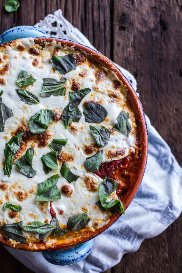 Quinoa Crusted Baked Three Cheese Zucchini and Eggplant Parmesan.