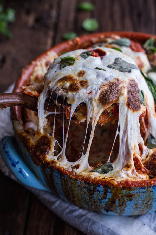 Quinoa Crusted Baked Three Cheese Zucchini and Eggplant Parmesan.