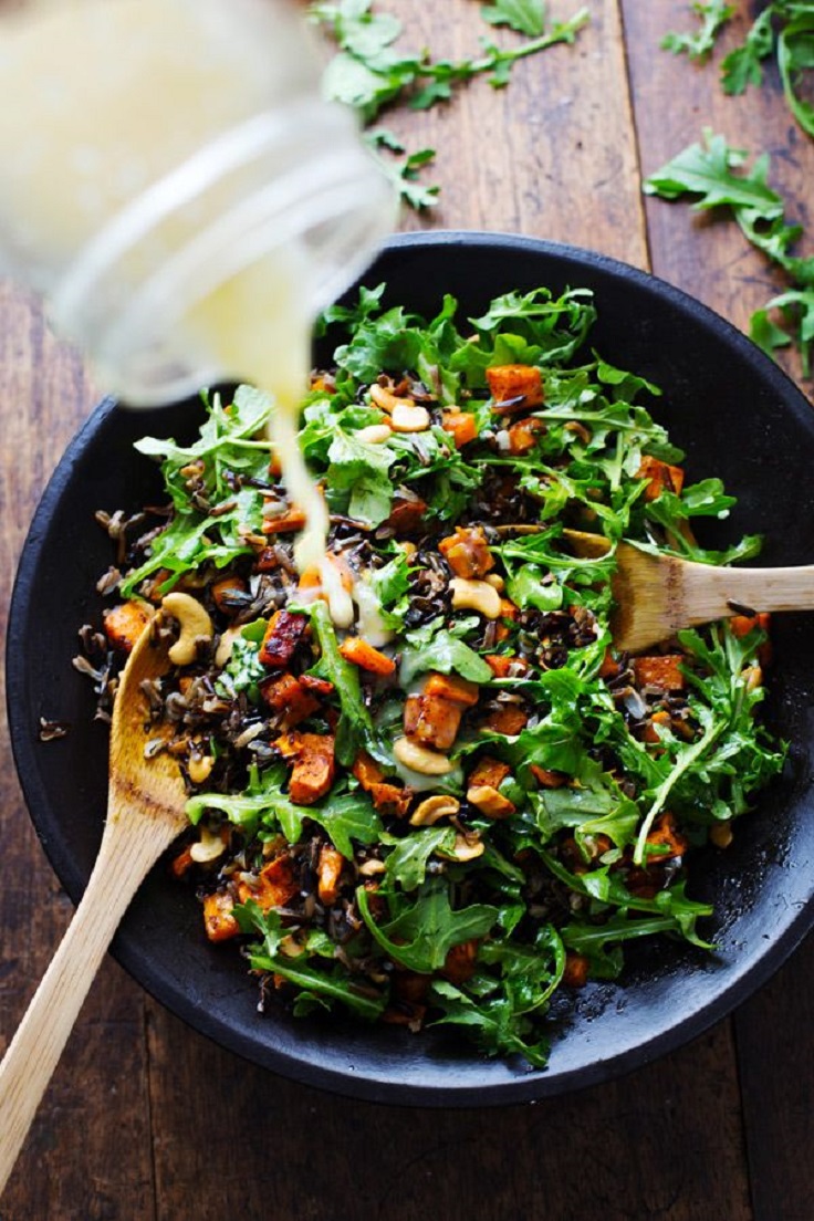 Roasted Sweet Potato Wild Rice and Arugula Salad