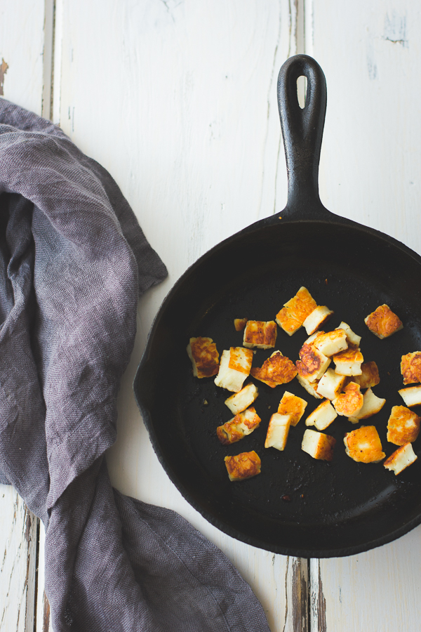 roasted tomato soup green harissa halloumi