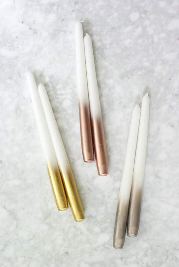 diy metallic dipped candles