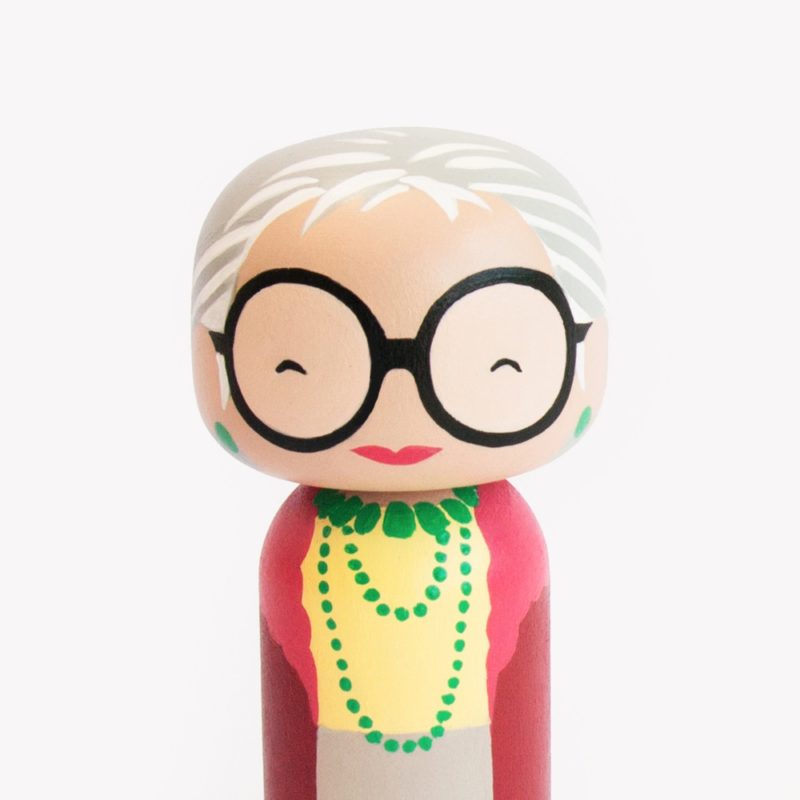 iris apfel kokeshi wood figure becky kemp