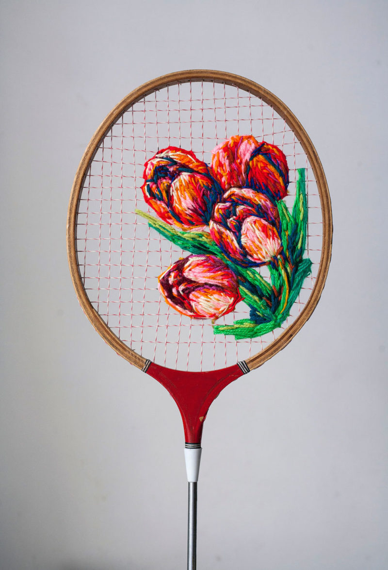 danielle clough turns tennis rackets into art bjects