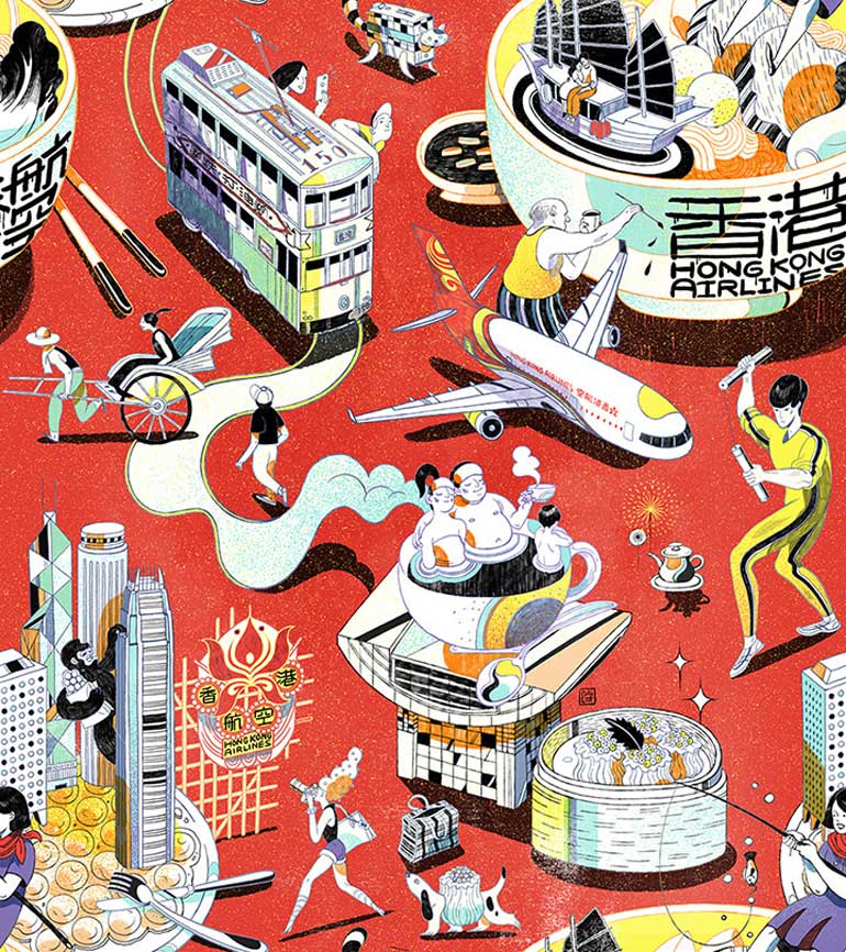 hong kong airline pattern by illustrator victo ngai