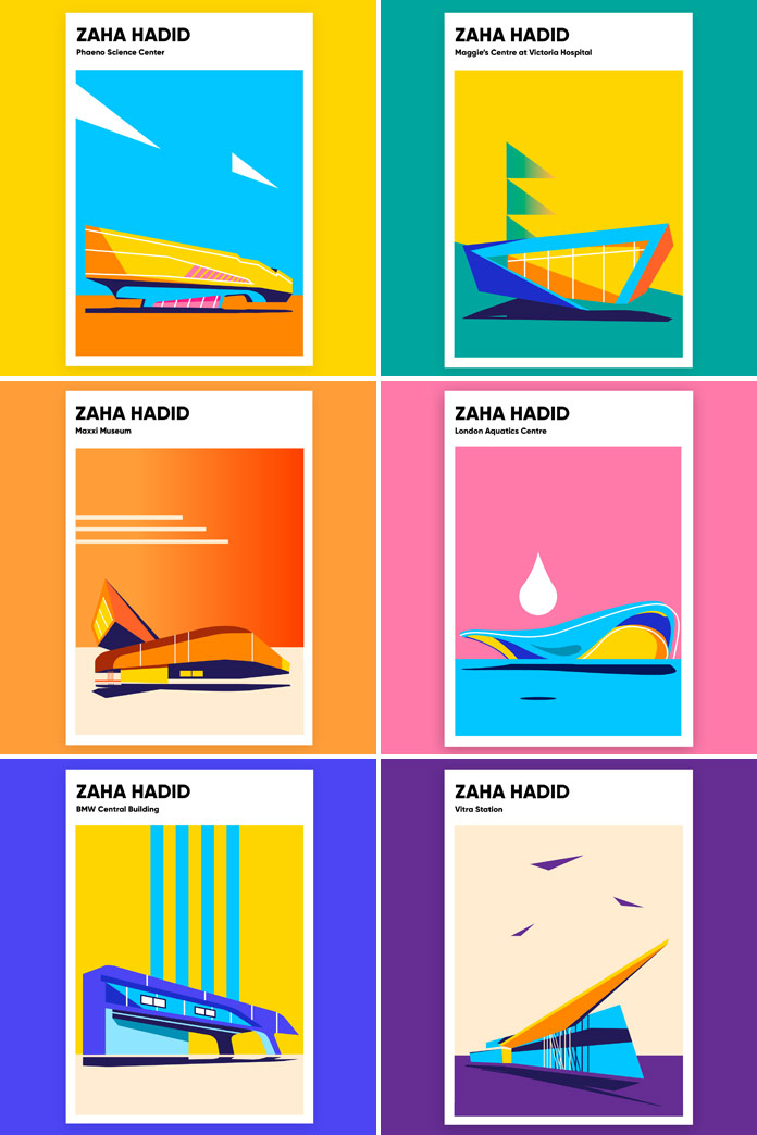 Zaha Hadid buildings poster series by Anastasia Bakusheva