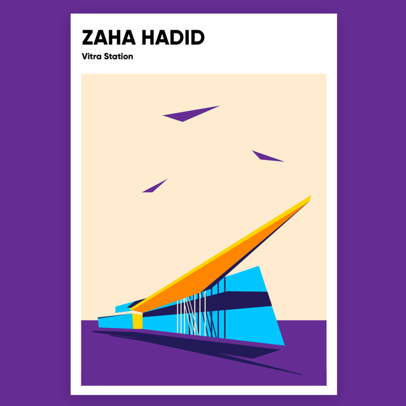 Zaha Hadid buildings poster series by Anastasia Bakusheva