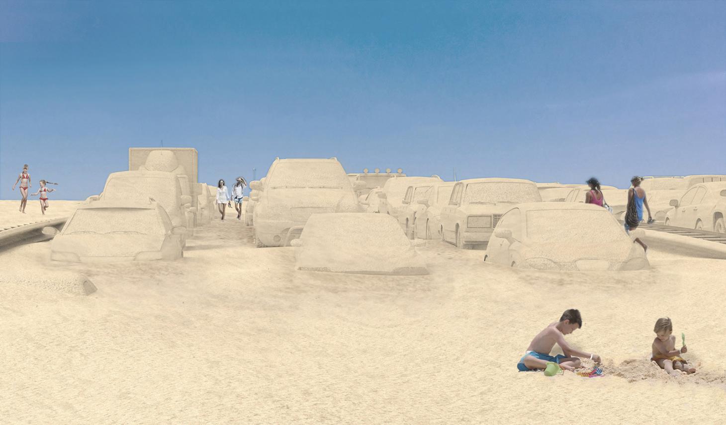 leandro erlich built a traffic jam made of sand miami beach