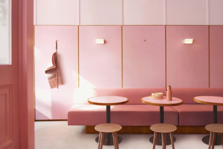 A pink Formica cafe by Child Studio