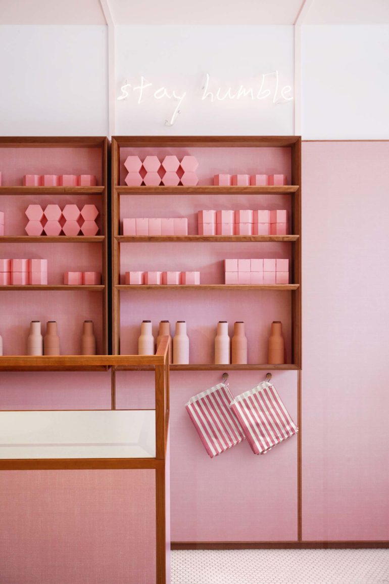 A pink Formica cafe by Child Studio