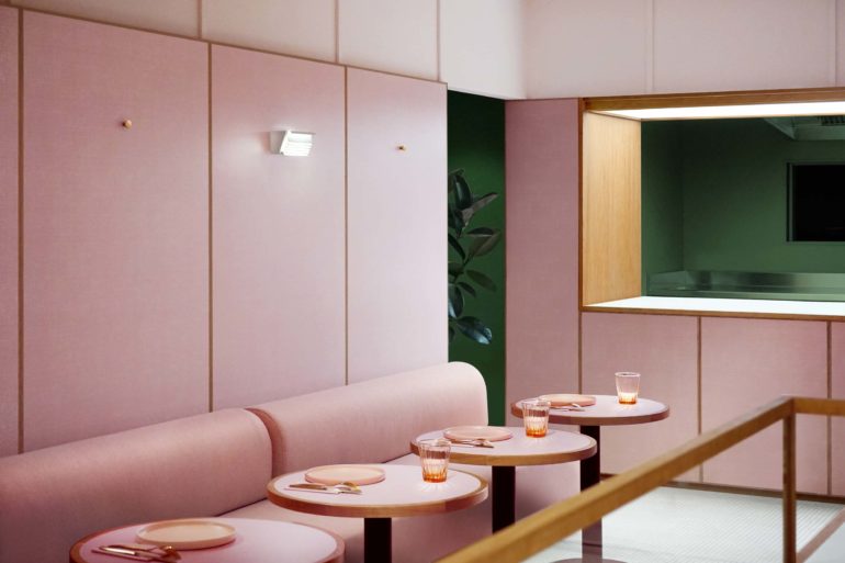 A pink Formica cafe by Child Studio