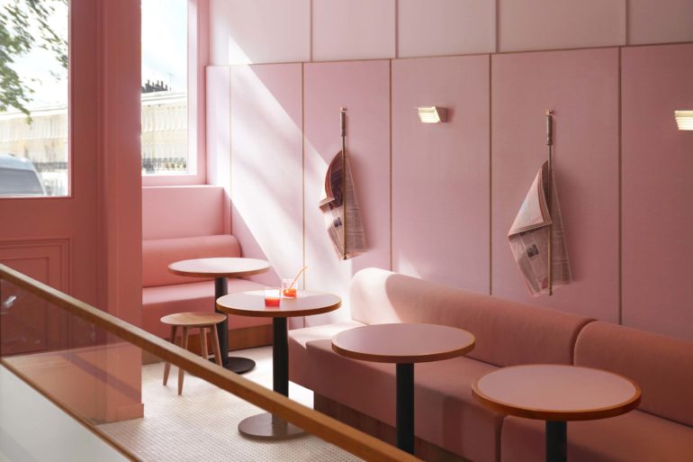 A pink Formica cafe by Child Studio